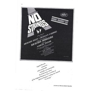 No Strings Broadway Cast Album Advertisement 1960s Vintage Print Ad 9 inch Tall
